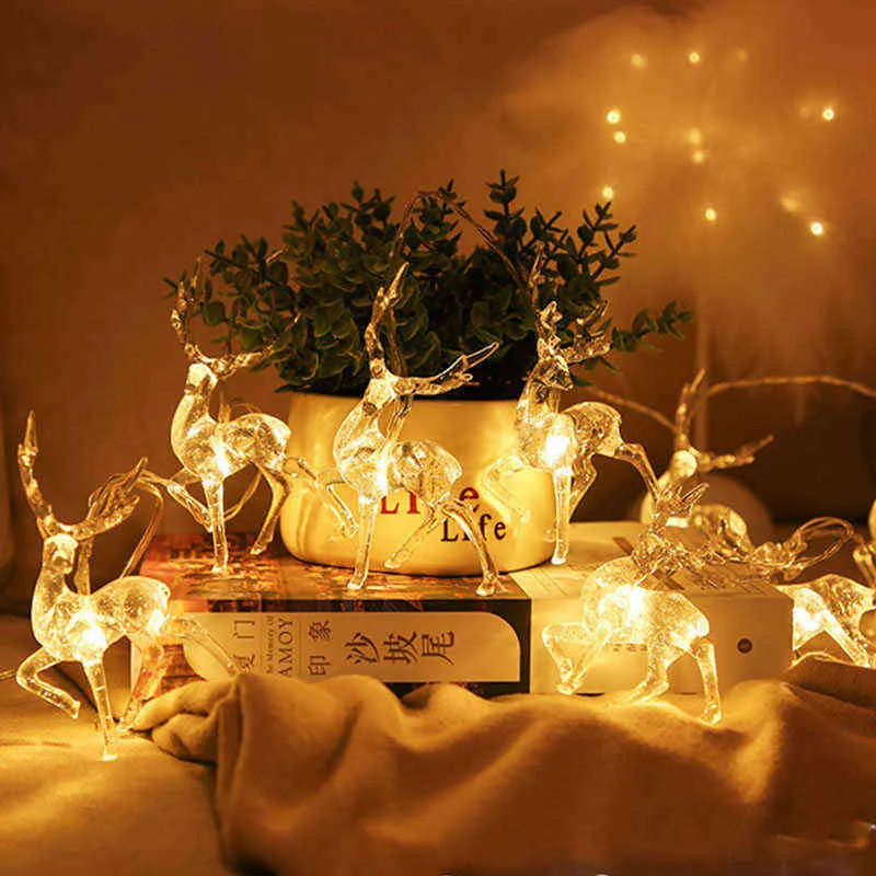 LEDシカ鹿ライト文字列クリスマスエルク型のオレラマンメントクリスマスツリーランタンメリークリスマスの装飾ホームハッピーイヤー211104