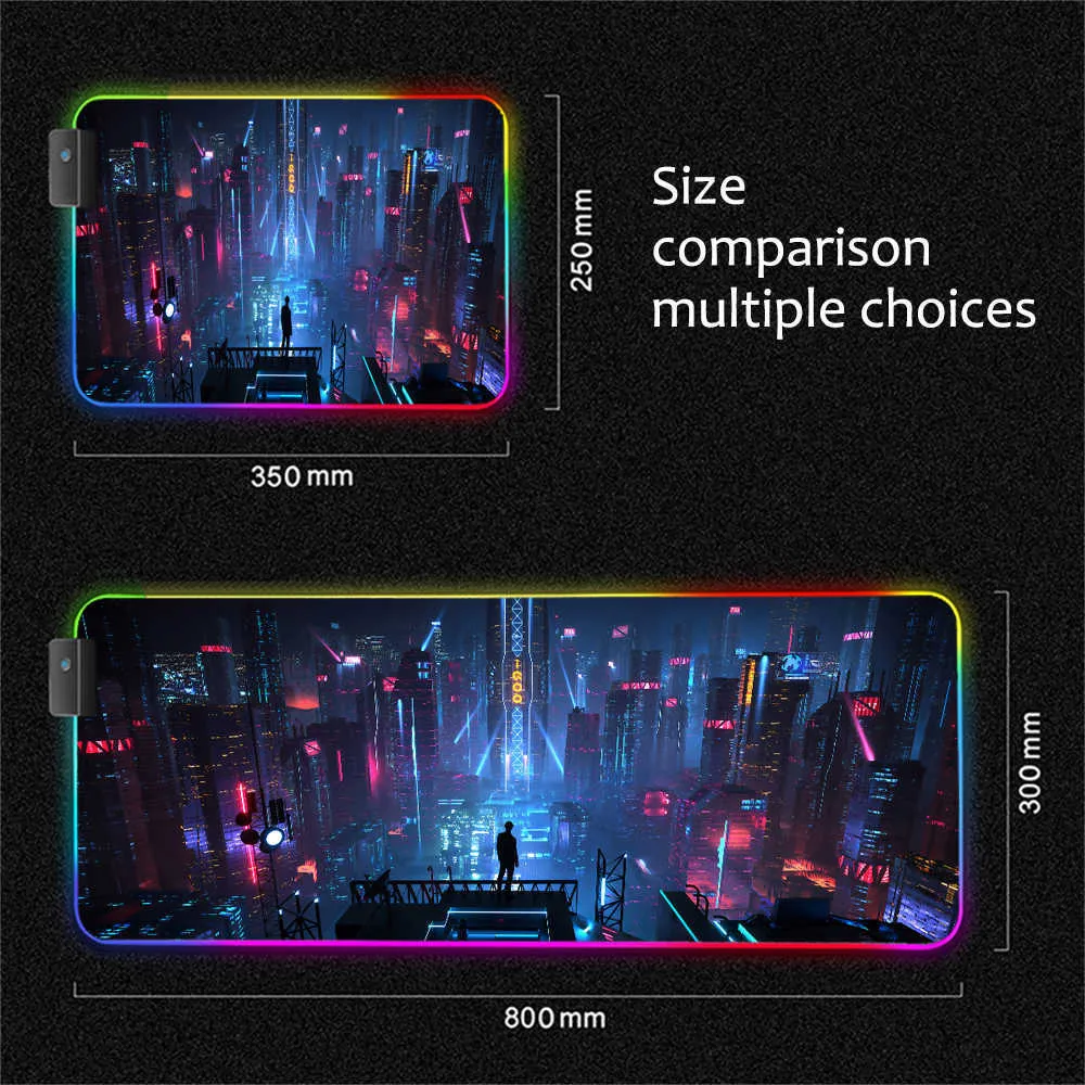 City night view RGB Mouse Pad Black Lights Neon Acessórios para jogadores LED MousePad Large PC Desk Play Mat com mesa de jogos retroiluminada Y07236d