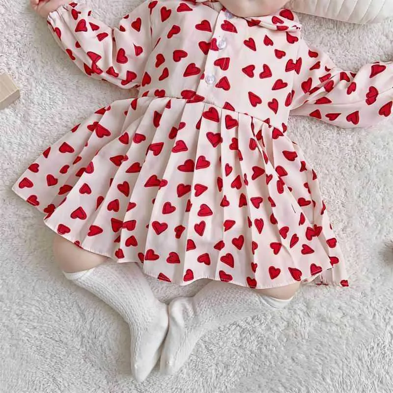Baby Girl Vêtements Set Girls Love Heart Heart manches longues Robe de rompe + Cardigan à la fraise Tenues enfants E20094 210610