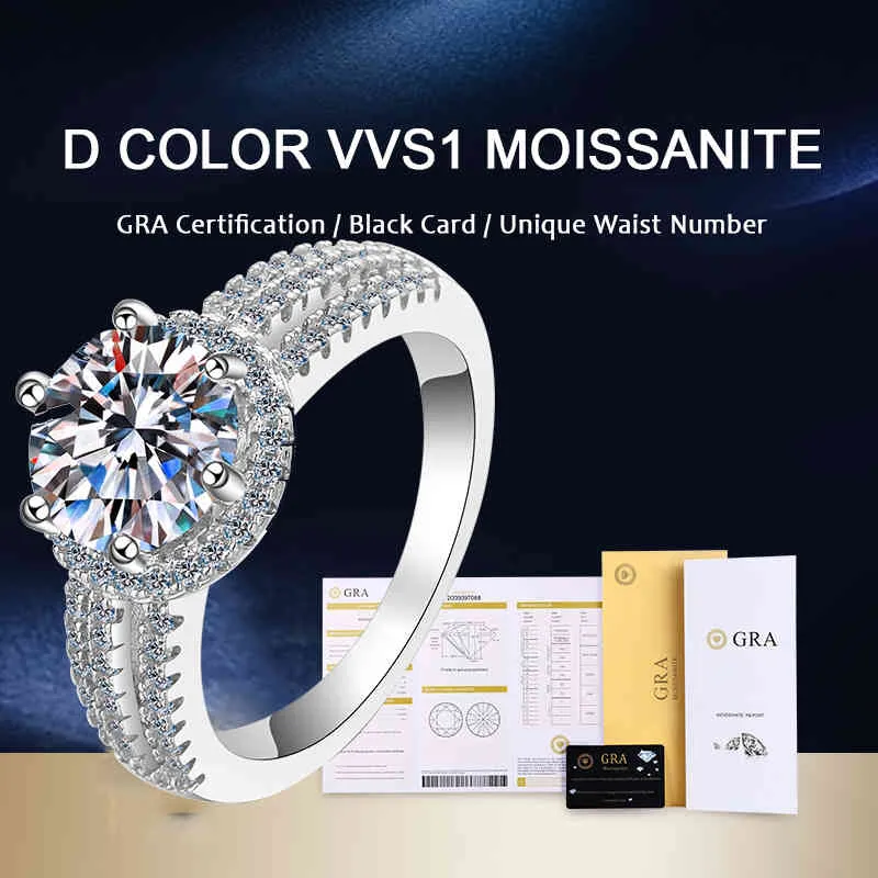 Bague de mariage de luxe Moissanite 3.0 s, ronde et brillante, bague de fiançailles Halo en diamant pour femmes, bijoux de mariée, boîte incluse