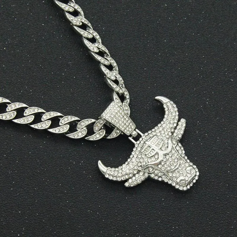 Colares Pingente Hip Hop Jóias Bull Head Colar Miami Cubana Cadeia Iced Out Bling Hiphop Homens Jewlery Neckless Male2933