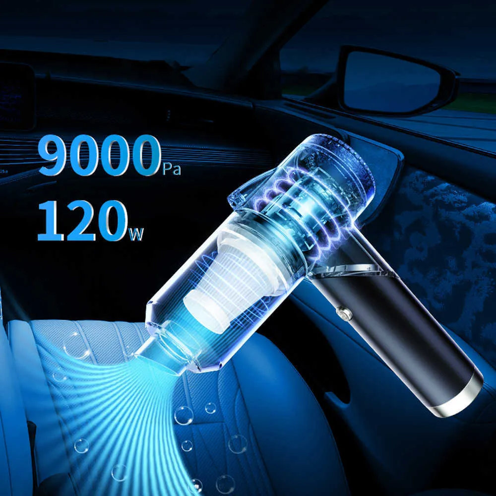 Handhållen 6000PA Våt och torr Stark Sugbil Hög effekt för inredning Rengöring med LED Light Foldbar Portable Dammsugare