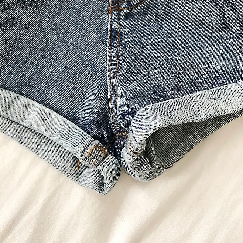 Hemming denim mini şort kadınlar yaz 2021 yeni basit çok yönlü yüksek bel geniş bacak kot pantolon femme 210306 ile sıcak şort