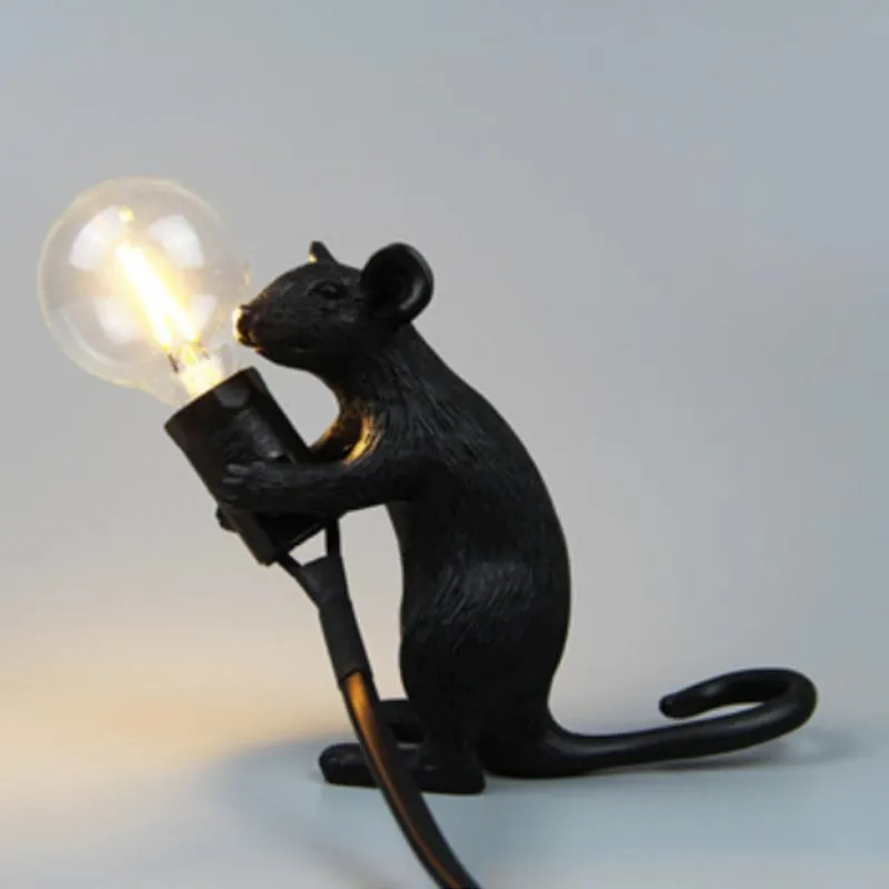 Lámparas de mesa E12 Lámpara de rata 110V 220V El dormitorio de escritorio de luz del mouse al lado de Art Deco Resin Animal LED con EE. UU. EU UK Au Plug308r