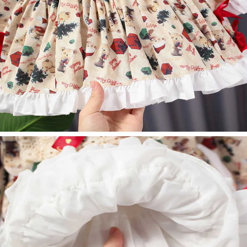 Bahar Çocuk Kız Elbise Patchwork Geri Büyük Yay Ruffles Alt Lolita Tarzı Prenses Bebek Moda Giysileri E1116 210610