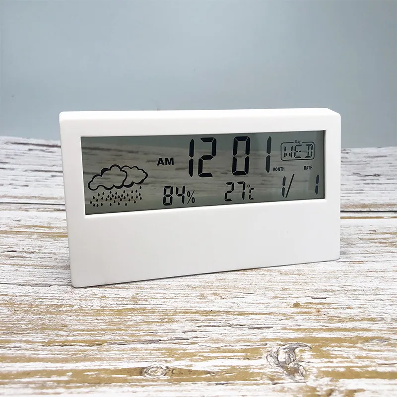 LCD Electronic Table Clock Temperature Humidity Meter Alarm Creative Digital Display Multi-function Blue Light