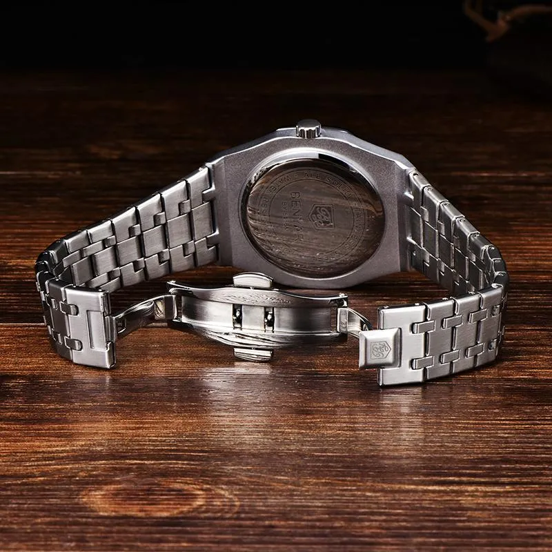 腕時計2021 Benyar Quartz Mens Watches Gold Wristwatch Men Stainless Steel Waterfroof Watch Simple Clocio LeLogio Masculin202W