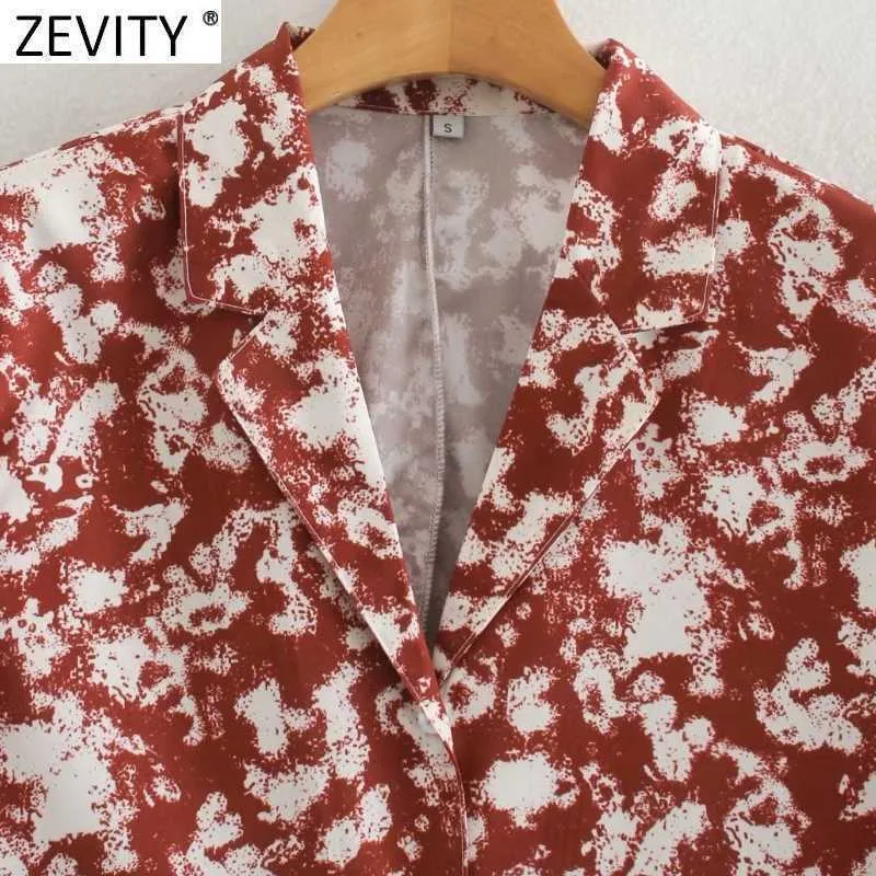 Zevity Women Vintage Tie Dye Painting Shirt Dress Lady Drawstring Sleeve Lace Up Casual Vestidos Slå ner Krage Klänningar DS4788 210603