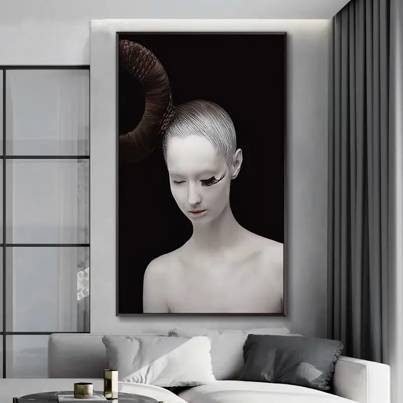 Черно-белая женщина с креативной прической, постеры и принты, картины на холсте, настенные художественные картины для гостиной, домашний декор Cua1981193