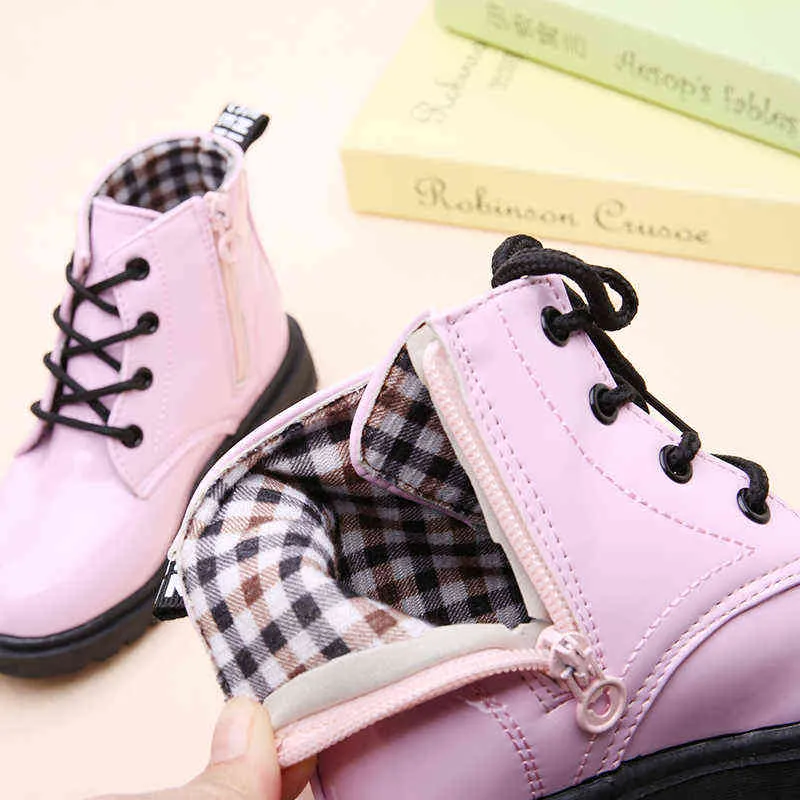 Kids Leather Boots Boys Shoes Spring Autumn PU Children Fashion Toddler Girls Warm Winter 211227