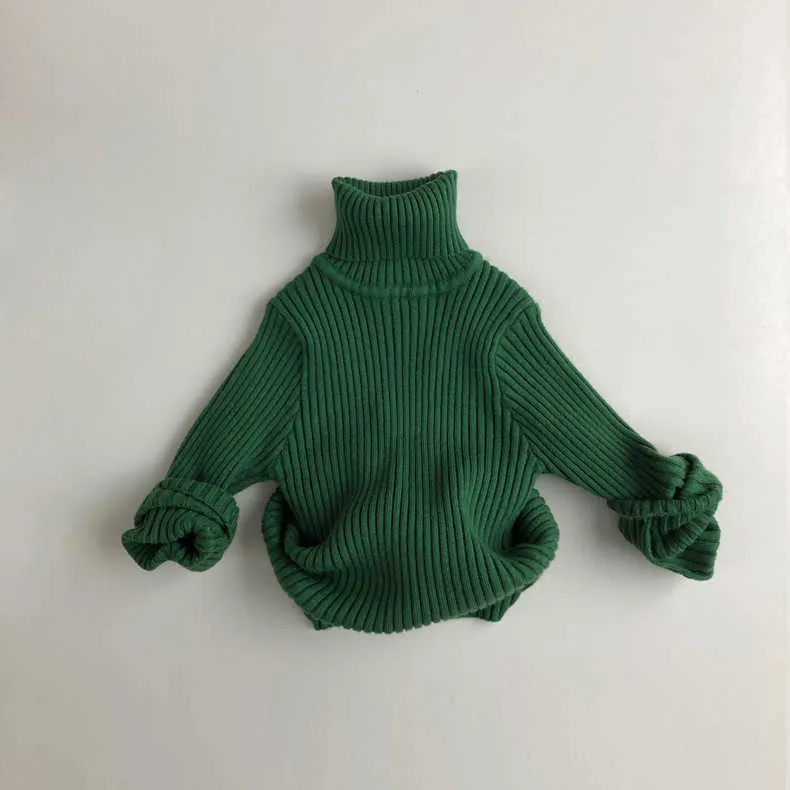2021 Kids Swetry Solidne Dziewczyny Swetry Krótkie Style Boys Sweter Tricots Turtleneck Chłopcy Knitwear Ciepły sweter Pull 0-7T Y1024