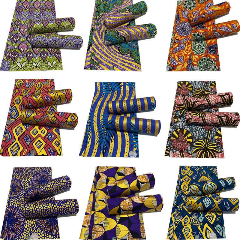 100 % Baumwolle Top Golden Powder Prints Echtwachs Afrikanischer Stoff Neueste Designer Nähen Hochzeitskleid Tissu Herstellung Handwerk Lendenschurz 210702