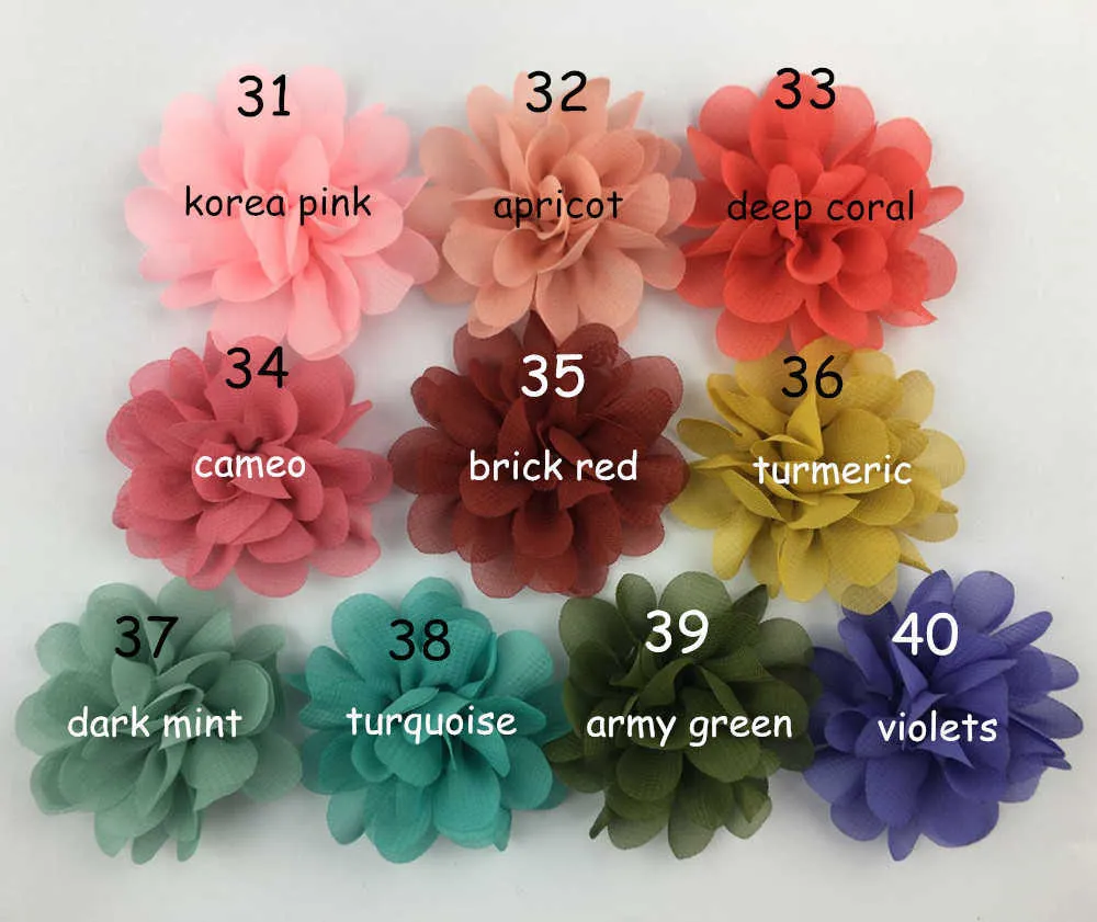 / mycket 2,75 tums flickor Chiffon hårblommor 40 färger Neon konstgjorda blommiga plattback Diy Kids Headwear Accessoarer MH70 X0722