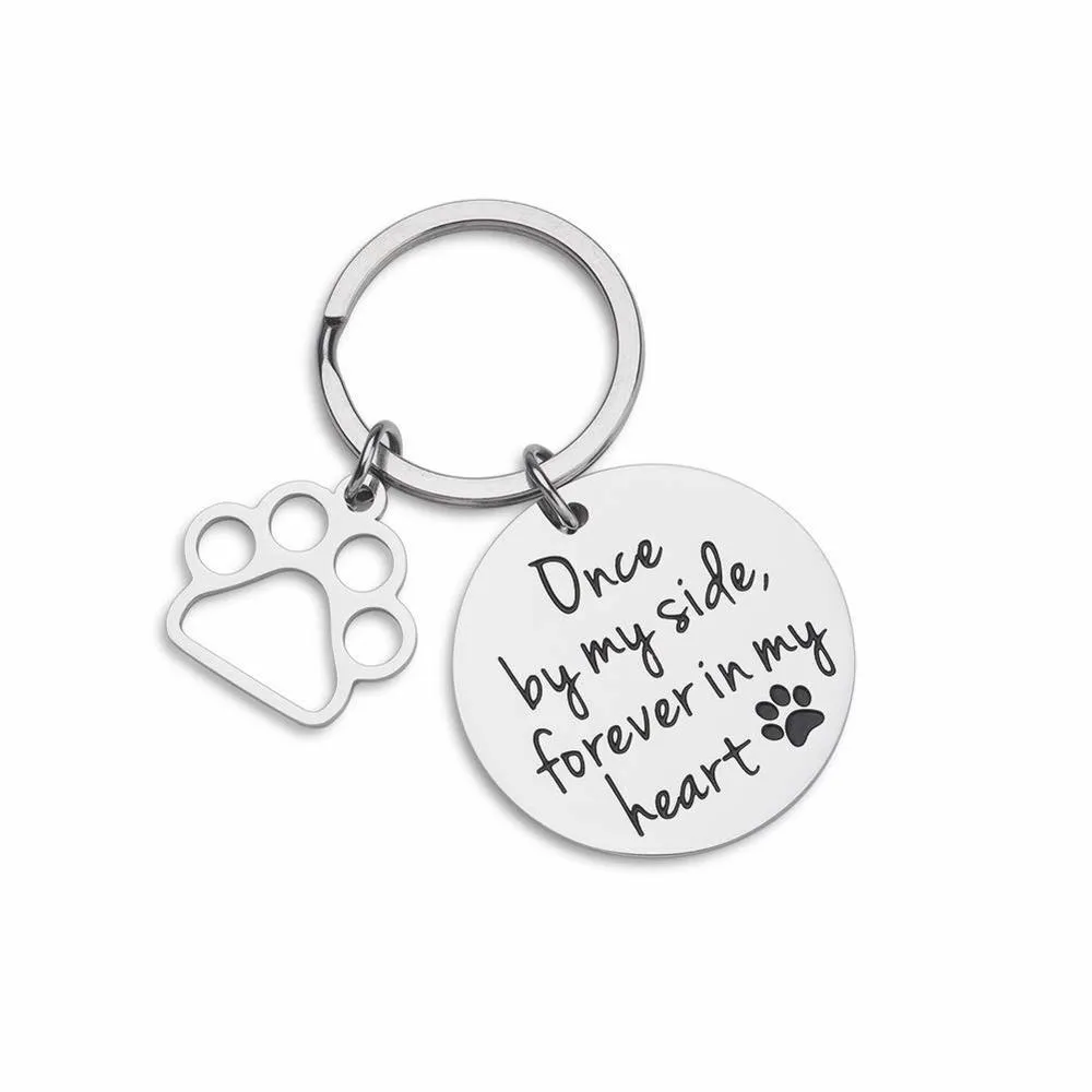 Keychain Cat Jewelry Sympathy Gift Dog Remembrance for Women Men Once By Side Forever In My Heart Key Ring