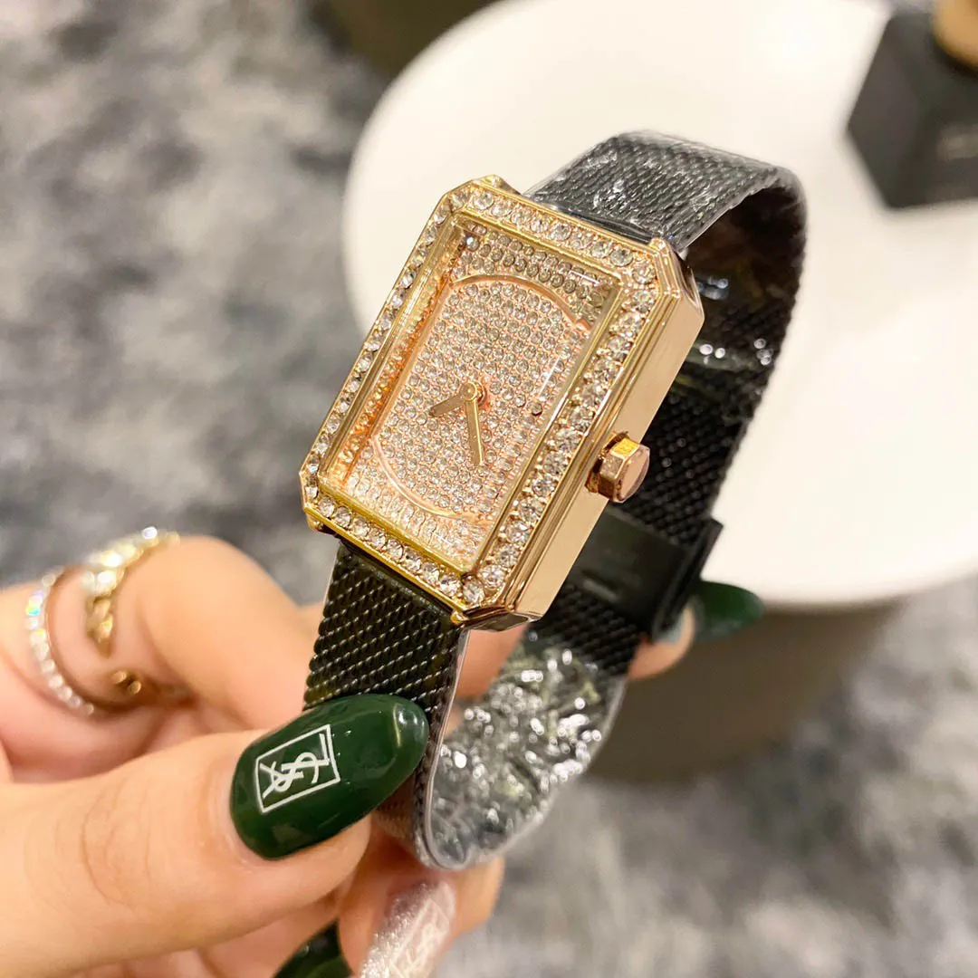 Beliebte Casual Top Marke Quarz-Armbanduhr für Frauen Mädchen Kristall Rechteck Stil Metall Stahlband Uhren CHA43274u