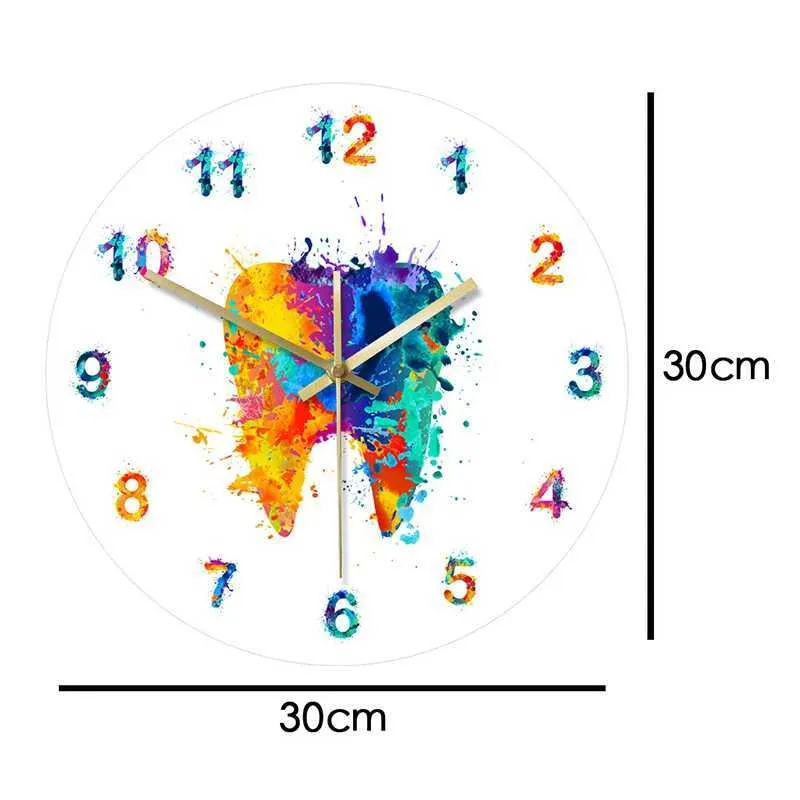 Akvarell tandmålning Utskriftsvägg Klocka Klinik Väggkonst Non Ticking Wall Watch Orthodontist Tandläkare H0922