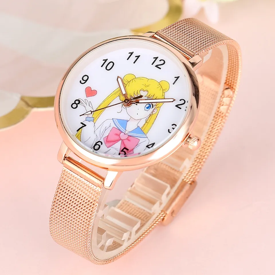 Sailor Moon Womens Armband Watch Fashion Rose Gold Mesh Band Quartz Ladies Clocks Female Watches Hours Gifts Relogio Feminino3137