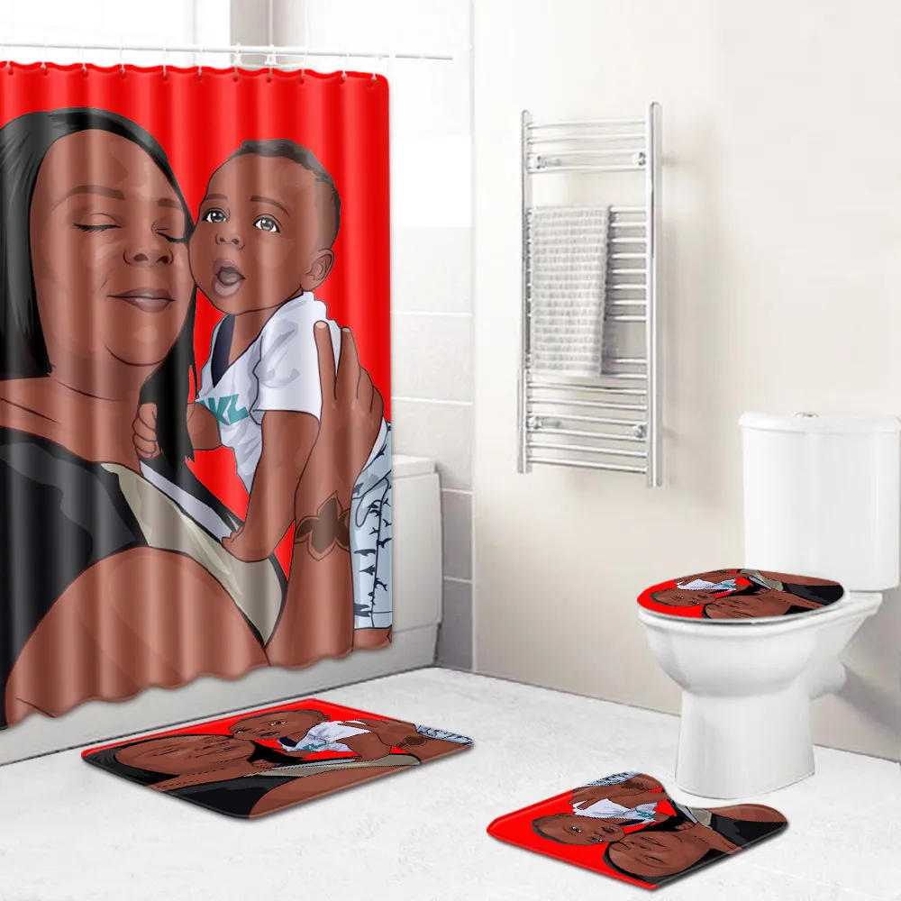 Toilet Pad Cover Bath Mat Rug Fabric Shower Curtain Set for Bathroom African American Woman Sets Y200613