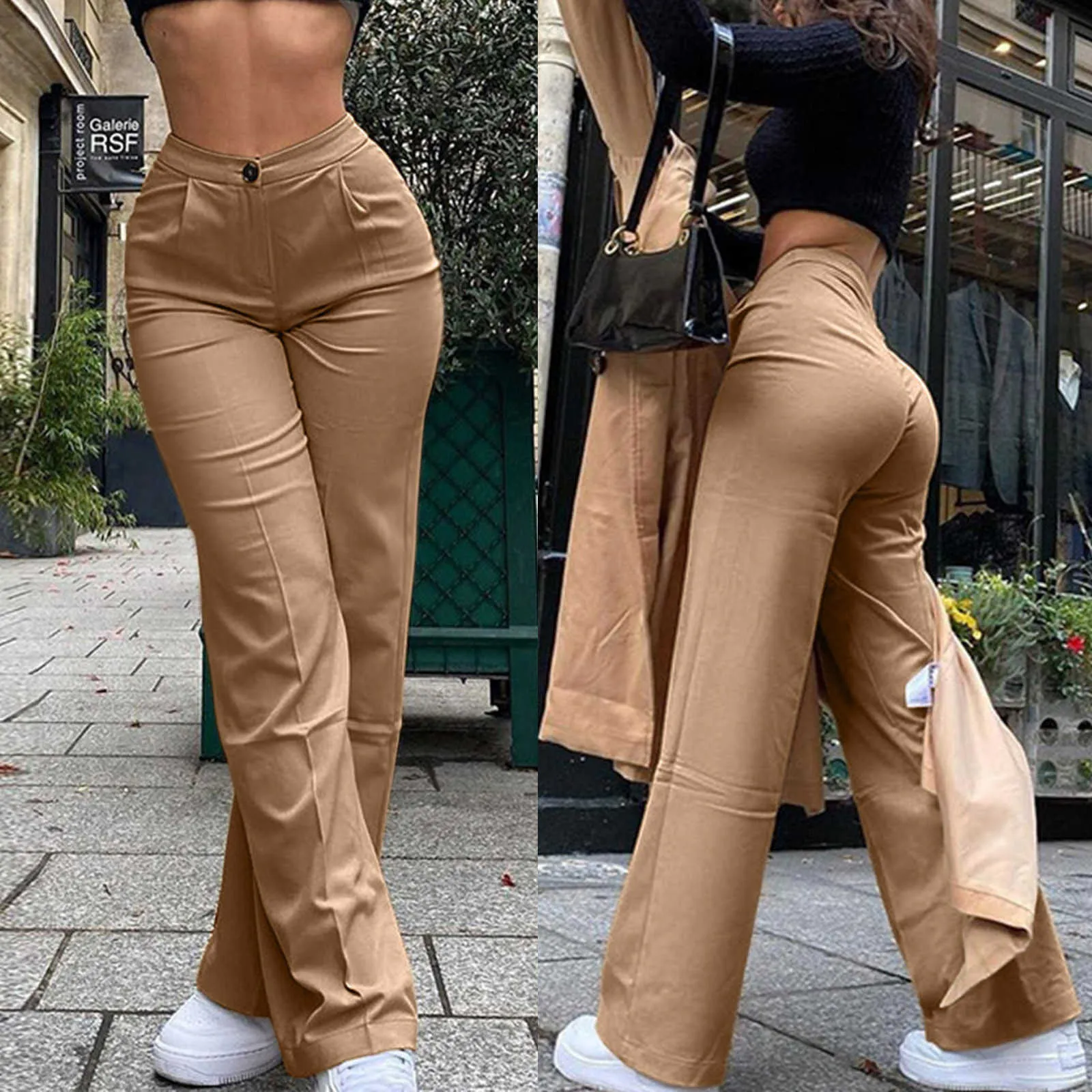 2021 Women's Fit Straight Leg Suit Pant Solid Color Office Business Casual Work Pants Elegant Simple Daily High Quality Pants Q0801