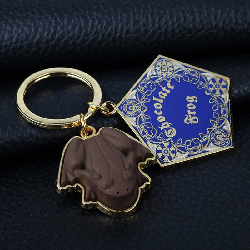 Classic Chocolate Frog Gold Metal Pendant Keychain Magic School Course Chain de clés Ornement Cosplament Collection Bijoux Gift G1019