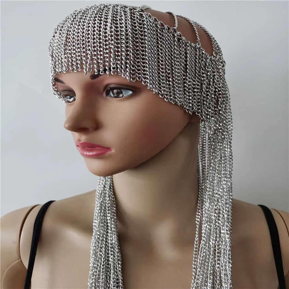 Niestandardowe 50-100 CM Metalowy Łańcuch Headpiece Długie Łańcuchy Heat Heat Jewelry Punk Forehead Pałąk Kapelusz Kapelusz Dla Kobiet Klubu X0726