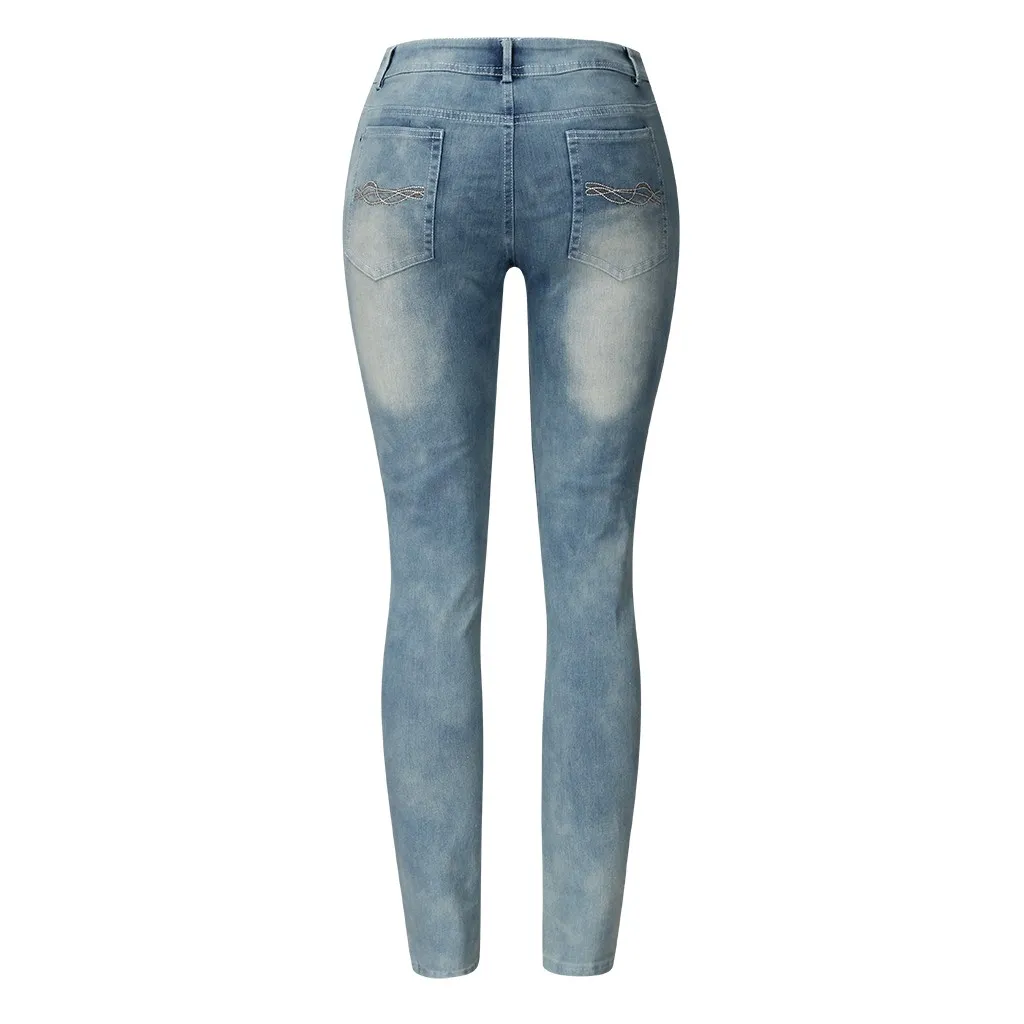 Novas mulheres sexy tamanho grande meados de cintura jeans magros bolso estiramento magro botão calças jeans produtos quentes