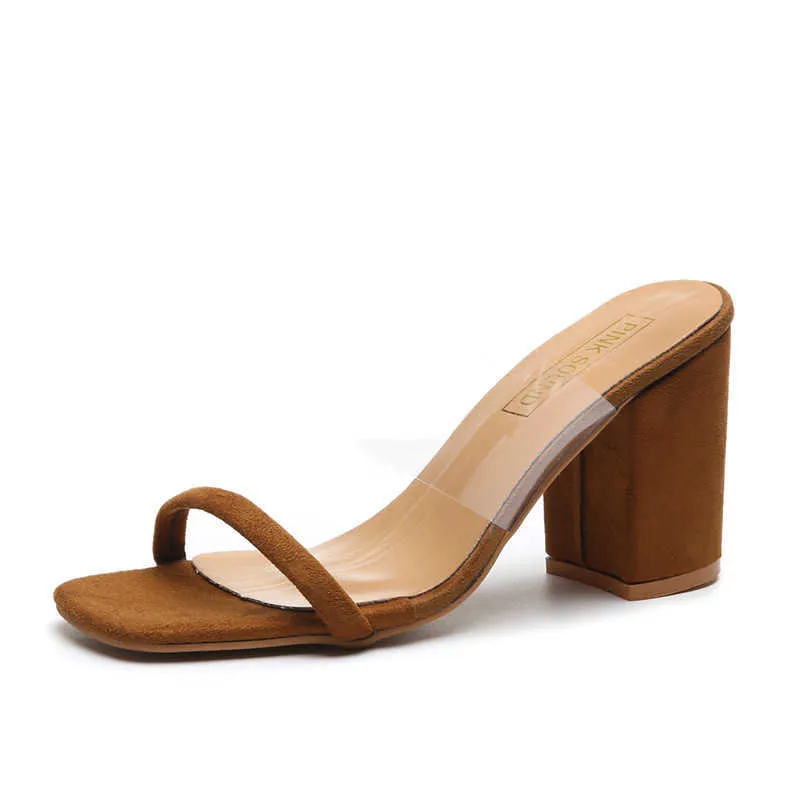 夏の靴の女性の透明なポリ塩化ビニールのサンダルレディースハイヒールのパンプススリッパ蛍光開口部厚いかかとのファッション女性スライドY0721