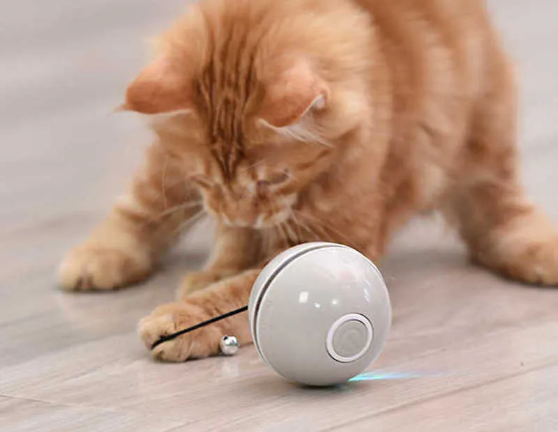 Bola de brinquedo de gato elétrico Bola interativa carregando automaticamente gato rolando gato jogando brinquedo brincando bola levou luminoso gato brinquedo 210929