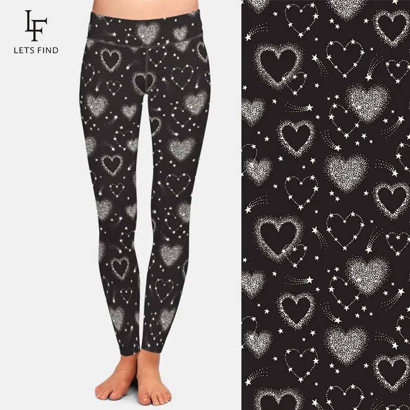 Letsfind Hot Sales Leggings Formas de coração Constelações Imprima a cintura alta cintura Legging de alta elasticidade PLUS SIZER MULHES 201014