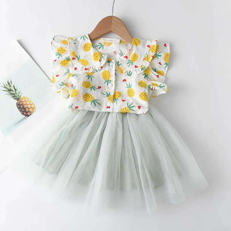 Ayı Lideri Yaz Çocuk Kız Meyve Desen Elbise Çocuk Güzel Örgü Elbise Parti Kostümleri Sevimli Bebek Giyim 3-7Y 210708