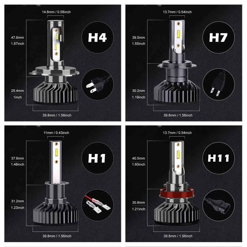 OVEHEL Phare CSP Puces 20000LM Canbus 110W 6000K H4 LED H7 H1 H3 H8 H9 H11 9005 HB3 9006 HB4 Voiture Phare Ampoules