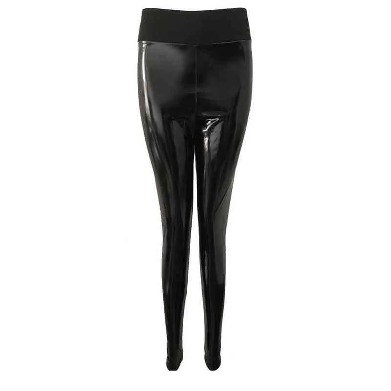 Mode femmes pantalons en cuir PU haute taille élastique Leggings pas fissure mince en cuir Leggings pantalon maigre legins femmes H1221