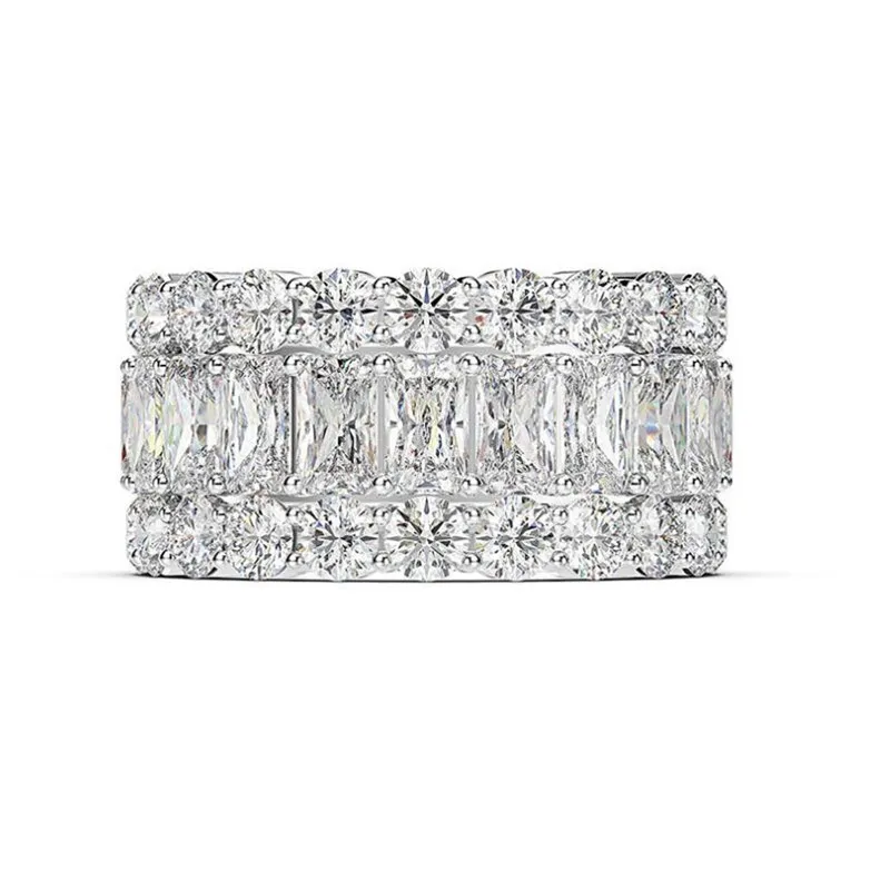 Größe 6-10 Luxusschmuck Eheringe Ins Top Verkauf 925 Sterling Silber 3 Stil Princess Cut Schwarzer Saphir CZ Diamant Edelsteine E344E