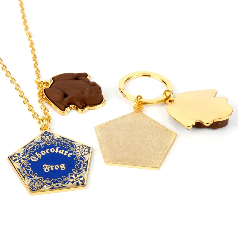 Fantastic Beasts Chocolate Frog Gold Metal Pendant Keychain Necklace Magic School Keyring Chain Ornament Cosplay Jewelry