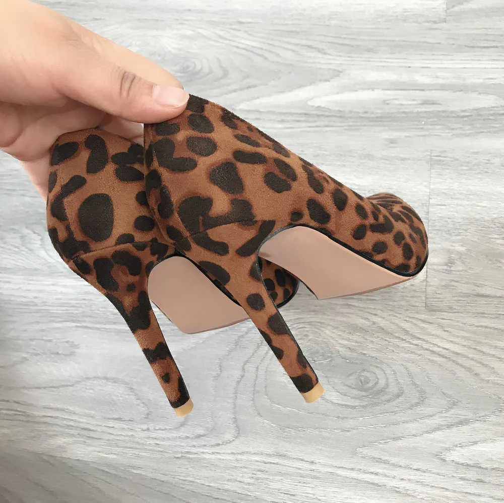 Sexy Leopard Print Suede High Heels 12cm Pointed Toe Heeled Shoes Women's Stilettos Yellow Brown Super Slip-on 210610