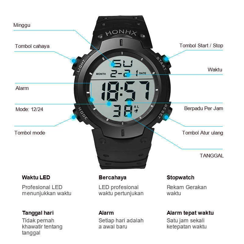 Honhx mannen vrouwen digitale sport horloge 30 m waterdicht horloge, sport polshorloge voor mannen vrouwen kinderen, digitaal horloge met alarmdatum G1022