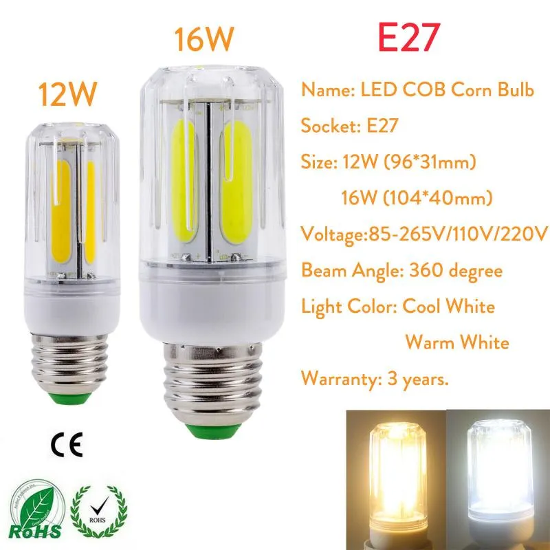 المصابيح 5x مشرق E27 LED LED COB COR CORN LIGHT E26 E14 E12 B22 LAMPS 220V 110V 12W 16W AMPOULE BOMBILLA for Home Home Bedroom206J