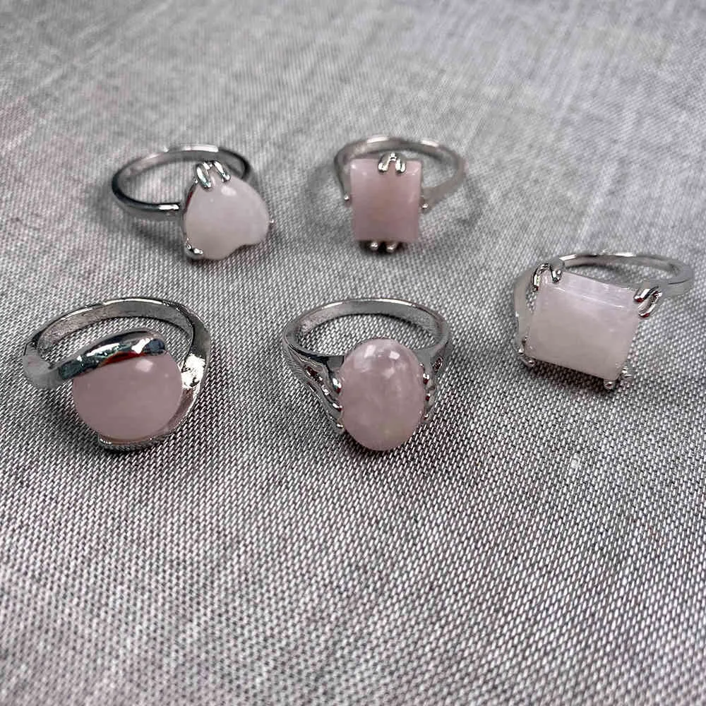 2021 Vintage Natürliche Rose Rosa Quarz Ring für Frauen Geometrische Kristall Verlobungsringe Set Weiblichen Feinen Geschenk Schmuck 