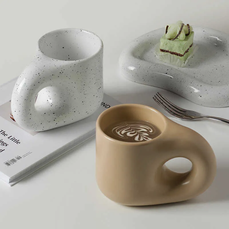 320 ml/380 ml Nordic Keramik Becher Fett Griff Kaffee Tasse Und Untertasse Set Hohe Temperatur Wärme Isolierung Wasser selbst Rühren Becher Set 210804