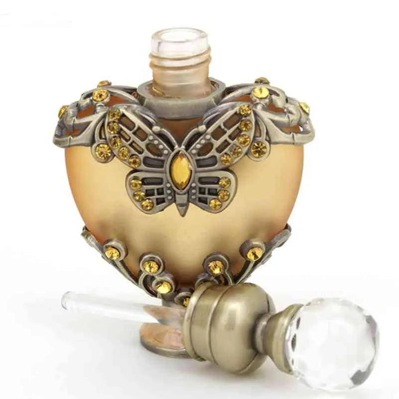 10 ml de forma de coração vintage manual pintura vazia de metal de metal frasco de perfume de vidro de metal