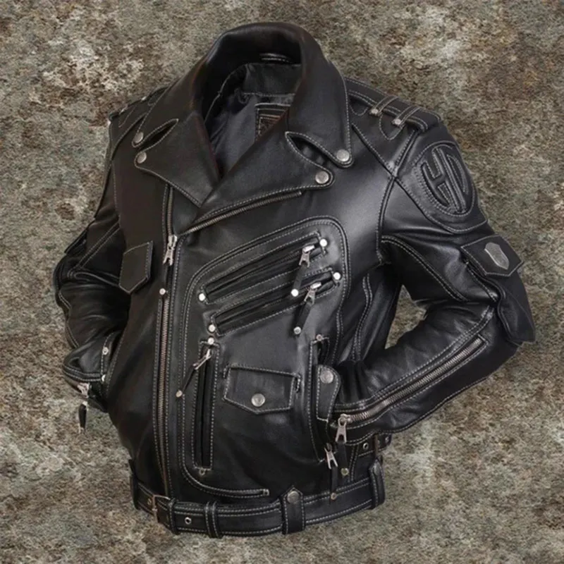 Designer-Herren-Motorrad-Schutzjacke aus PU-Leder mit vielen Taschen, cool, modisch, für Herren AC889