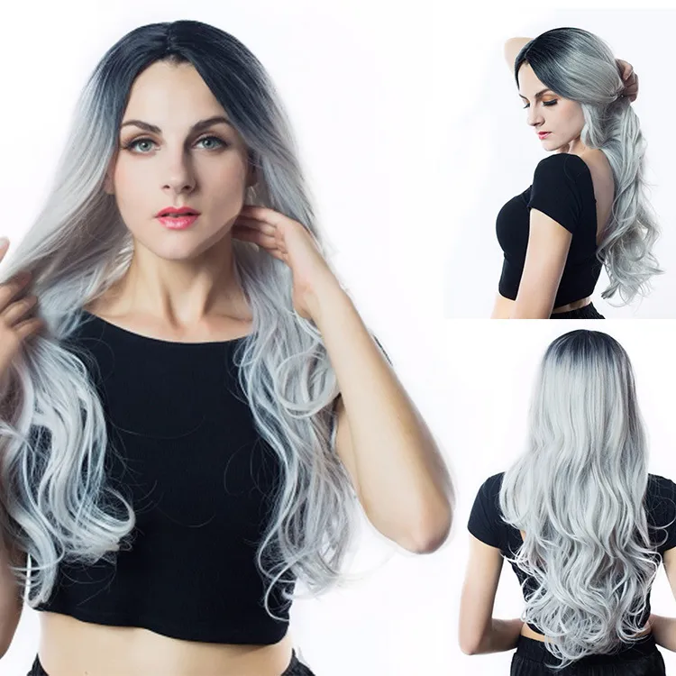 Parrucca sintetica ondulata riccia Ombre Color Simulation Parrucche capelli umani Parrucche donne bianche e nere K09
