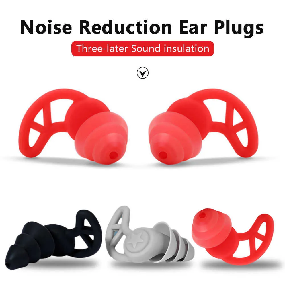 Tre-Layer Silikon Anti-Buller EarPlugs för att sova Snoring Konserter Flygplan Travel Afflatus Noise Reduct Avbryt Hörskydd
