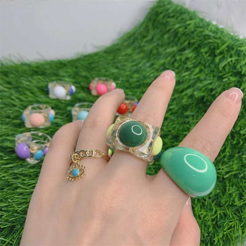 Juego de anillos geométricos acrílicos de resina transparente para mujer, joyería, regalos de viaje, 10 Uds., 2021