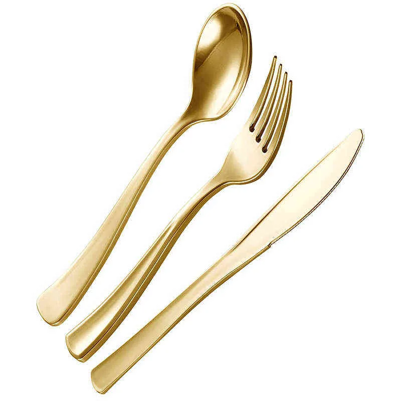 Rose Gold Plastic Silverware- Disposable Flatware Set-Heavyweight Plastic Cutlery- Includes 25 Forks, 25 Spoons, 25 Knives 211216