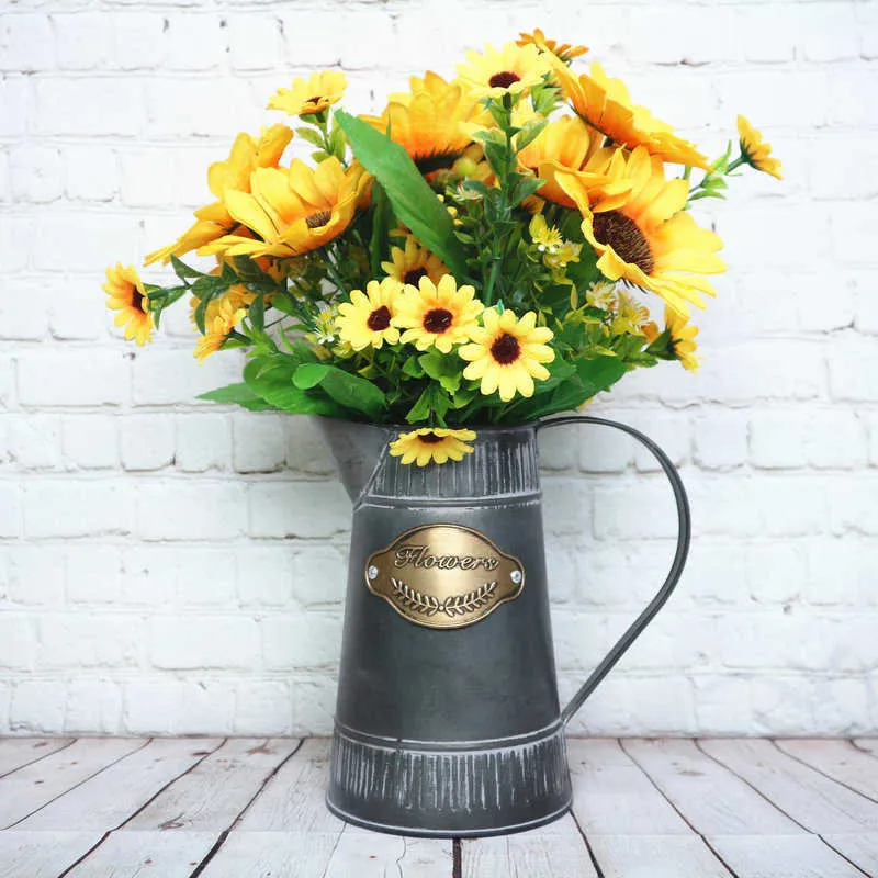 Galvanisé Vase Farmhouse Metal Picheurs décoratifs Vintage Rustique Country Bucket Planter Pots Jug pour la cuisine Décor de salon 21941633