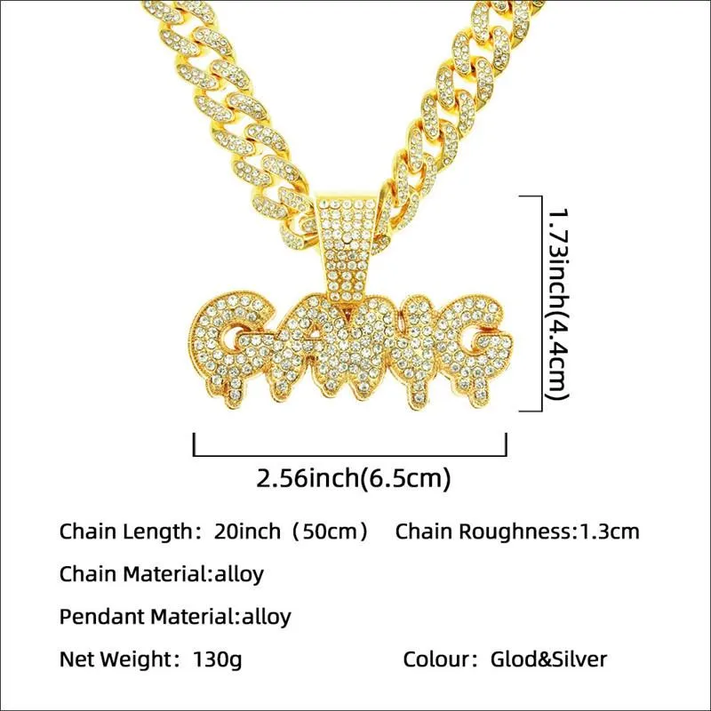 Pendant Necklaces Hip Hop Jewelry For Men Zircon Letter GANG With Iced Out Miami Cuban Link Chain Necklace Party Gifts228x