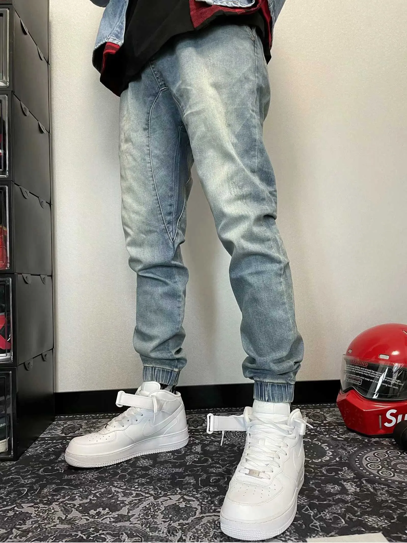 Mäns Jeans 21s Ins Manager Samma Hip Hop Rapper Basic Vintage Washed Benged Jeans