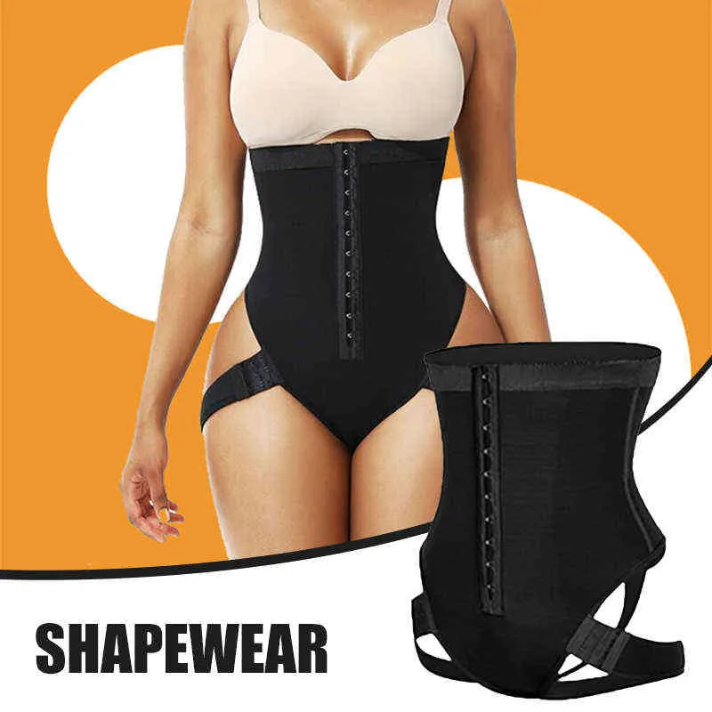 Kvinna Exceptionell Shapewear 2-i-1 Hög midja Höft Lyftbyxor För Kvinnor Casual Shaper Underkläder Kvinnors Manschett Tummy Trainer 211112