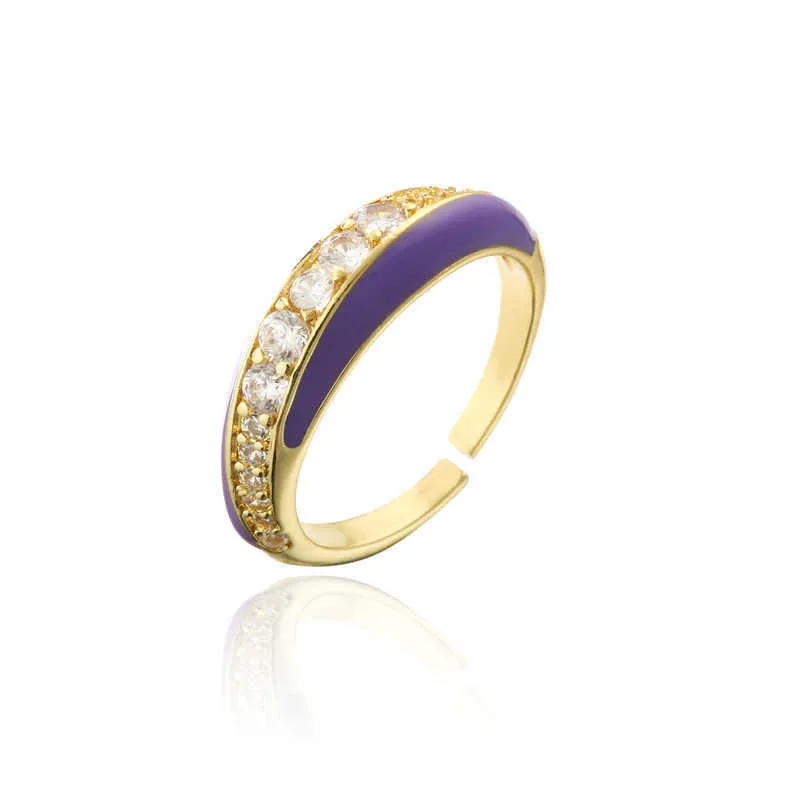 Красочная эмаль открытое кольцо медное позолоченное позолоченное четкое CZ взаимодействие вечности стог женские пальцы кольцо X0715